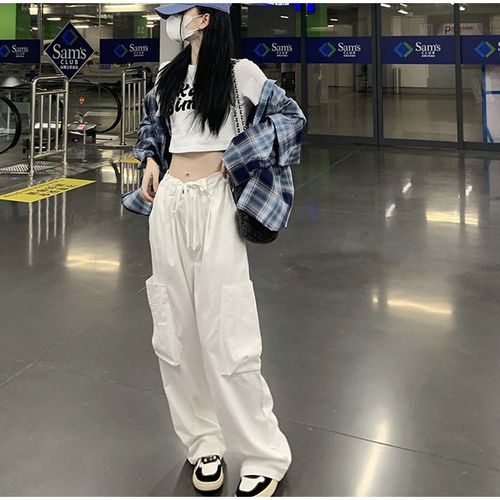 Korean Casual White Cargo Pants For Women Y2K Streetwear