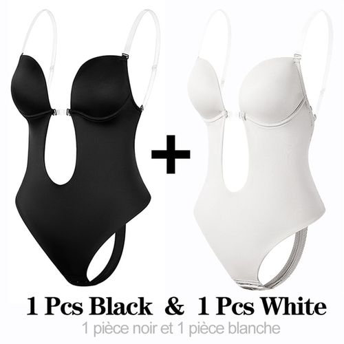 Woman Deep V Bodysuit Clear Strap Backless Plunge Thong Push Up