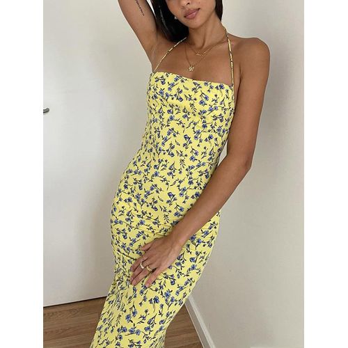 Summer Backless Bodycon Floral Midi Dress for Women