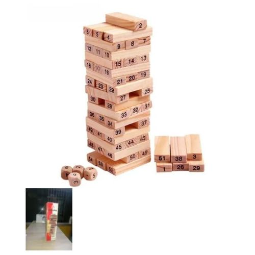 product_image_name-Generic-Numbered Wooden Block Stacking Game – 54 Pieces + Dice-1