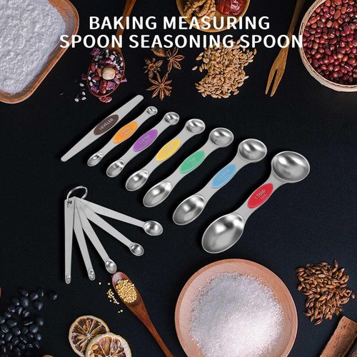 Measuring Spoons Set,Double Sided Magnetic Measuring Spoon,1 Leveler,5Mini  Measuring Spoons,for Dry,Liquid Ingredients 2