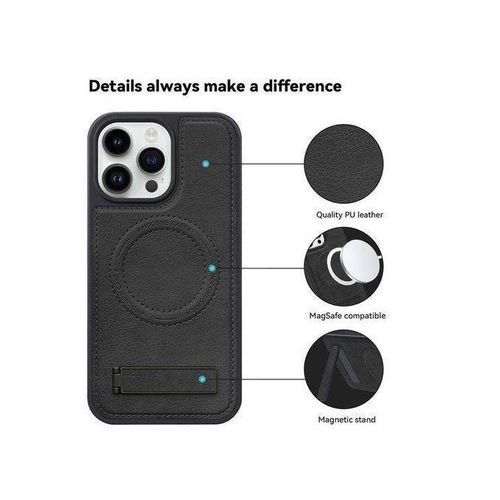 product_image_name-Generic-iPhone 14 Pro Max Black Luxury Premium Leather Magnetic Case with MagSafe, Durable Slim Leather Protection Shockproof Elegant Wireless Charging Protective Phone Cover-5