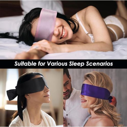 product_image_name-Generic-FRESHME Satin Sleep Mask - Comfortable Eye Mask Blindfold for Women Men Soft Adjustable Blackout Eye Cover Shade for Night Sleeping Travel Meditation Pure Black Valentine's Day Gift 160cm/63in-3