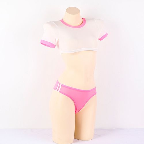 Japanese Anime Cosplay Intimates Lingerie Sets Sexy Bra and Panty Blue Pink  White Striped Panties Bikini