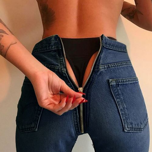 Women Back Zipper Jeans Pencil Stretch Denim Skinny Jeans Slim High Waist  Pants