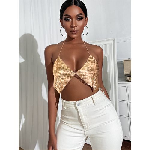 Fashion (2-gold)Sequin Rhinestone Bra Women Tee Gothic Blusas Corset Ladies  Shirt Camis Party Woman Clothes Y2k Crop Top Ropa Club Tank Top WEF @ Best  Price Online