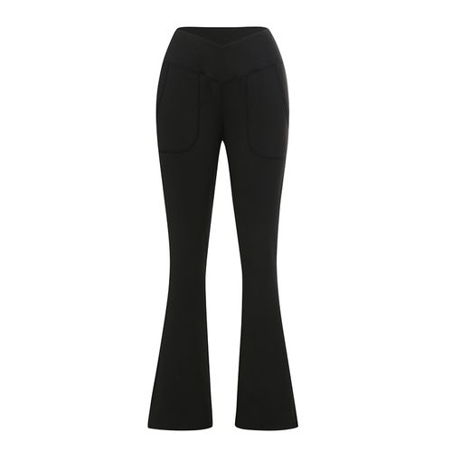 Women Crossover Split Pants Bootcut Yoga Pants Elastic High Waist