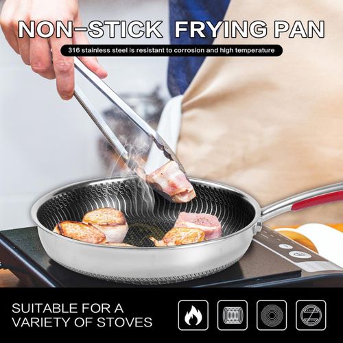product_image_name-Generic-Professional 28cm Non-Stick Honeycomb Stainless Steel Frying Pan - 11-inch Oven & Induction Safe Large Skillet with Handle - 316 Stainless Steel-1
