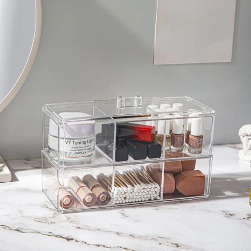 product_image_name-Generic-Transparent Cosmetic Storage Box Makeup Organizer Cotton Swab Cotton Pad Storage Box Desktop Acrylic Organizer – Durable, Stylish, and Space-Saving Solution for Home and Vanity Use-1