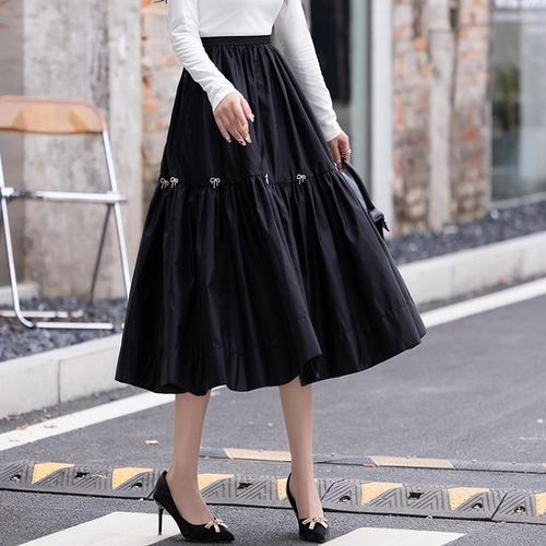 Generic Tingyili Bow Tie Trim Women Black Pleated Midi Skirt Spring Autumn High Waist Retro Ball Gown Skirt Korean Big Swing Skirt Long Best Price Online Jumia Kenya