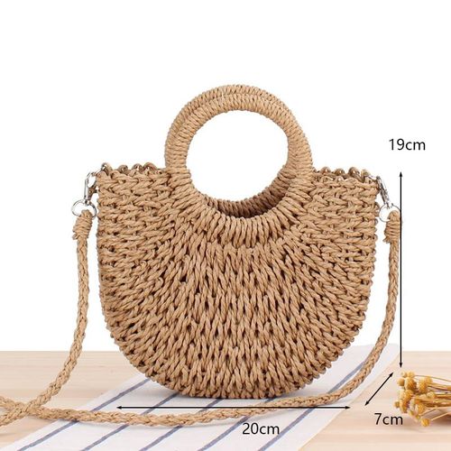 Fashion Gusure Handmade Half-Round Rattan Woven Straw Crossbody Bag ...
