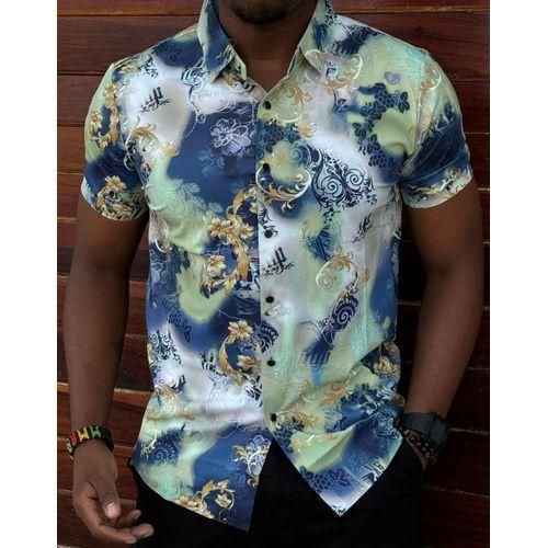 product_image_name-Generic-Men Casual  Shirt Floral Button Down  Short Sleeve Shirts-1