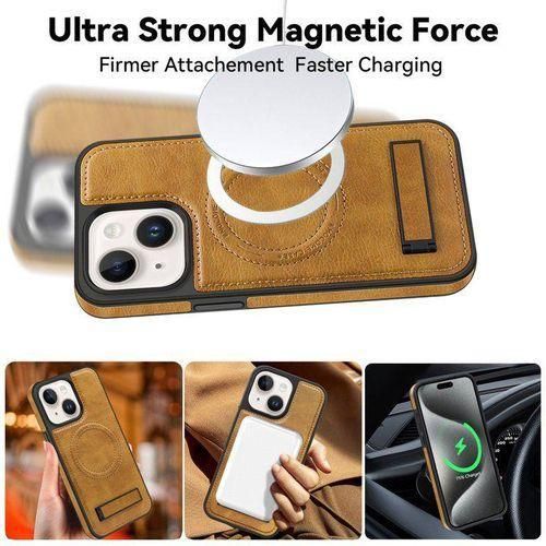 product_image_name-Generic-iPhone 15 Phone Case, Brown Magnetic Soft PU Leather Case with Wireless Charging, MagSafe Shockproof Phone Cover-3