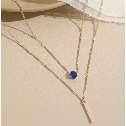 product_image_name-Fashion-Ladies 2 in 1 Double Layer Gem and Bar Pendants Dual Layered Necklace for Women Girls-2