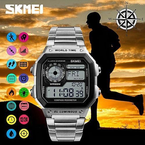 Fashion SKMEI Brand 1382 Men Compass Smart Pedometer Watch Running Wristwatch Sport Aim 30Days Reserve Chronograph Countdown World Time Pacer 5Bar Alarm Best Price Online Jumia Kenya