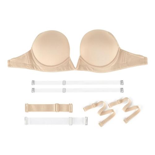 YANDW Strapless Bra with Clear Back Invisible Strap Push Up Padded