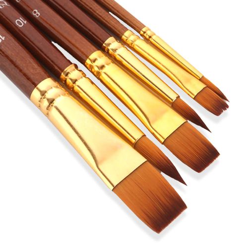 Generic 6pcs Paint Brushes Set Round and Flat Tips Artists Paintbrushes  Nylon Hair Wooden Handle Art Supplies Gift for Children Adults Beginners  for Acrylic Oil Watercolor Gouache Nail Body Face Detailing Crafts