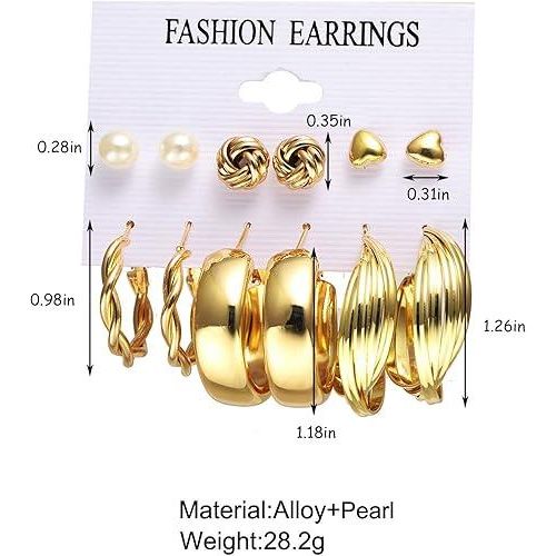 product_image_name-Fashion-Fashionable Minimalist Earrings 12-Piece Set - Gold-3