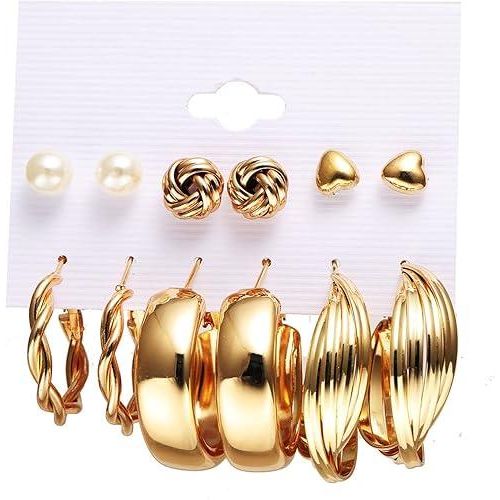 product_image_name-Fashion-Fashionable Minimalist Earrings 12-Piece Set - Gold-4