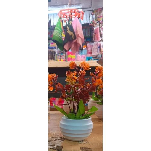 product_image_name-Plastic-Small artificial flower arrangement in a round mini-flower pot-3
