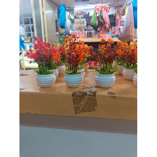 product_image_name-Plastic-Small artificial flower arrangement in a round mini-flower pot-4