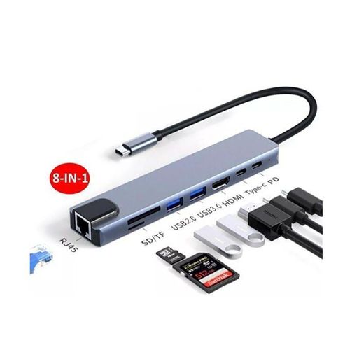 product_image_name-Generic-8-in-1 USB Type C Hub Portable Multiport Adapter Universal Laptop Docking Station With RJ45 & Ethernet, HDMI, USB 3.0,SD/TFT & PD Ports With Seamless Connectivity-1