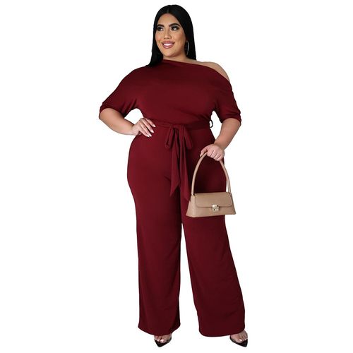 Fashion (Wine Red)CM.YAYA Women Loose Plus Size Long Jumpsuit