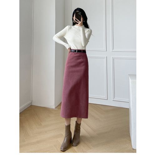 Fashion Black JMPRS Winter Split Corduroy Black Skirts Women Korean Fashion High Waist Skirt With Belt Office Ladies Mid calf Faldas Mujer OLD Best Price Online Jumia Kenya