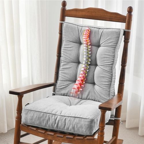 product_image_name-Generic-Rocking Chair Cushion, FadeShield Thicken Durable Tufted Pads, Set of Seat & Back Cushion with Ties for Indoor/Outdoor Rocker, 2 Piece, Heather Grey-1