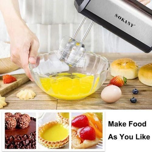 product_image_name-Sokany-Heavy Duty Hand Mixer (Electric Whisk) 800W With 5 Speeds + Turbo Button, Twin Stainless Steel Kneader And Beater For Mixing, Whipping, Whisking, Kneading-5