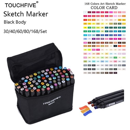 Generic Touch Five 80 Colors Art Sketch Drawing Twin Marker, Black