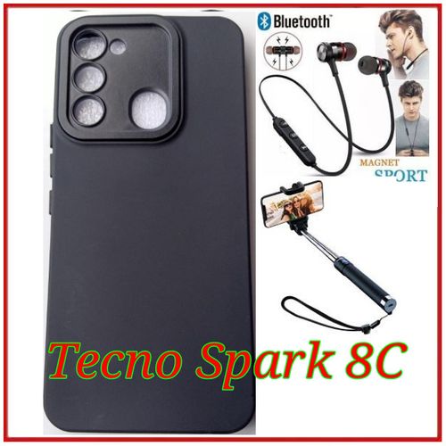 product_image_name-Generic-Back Cover Case For Tecno Spark 8C + BT Earphones+Selfie Stick-1