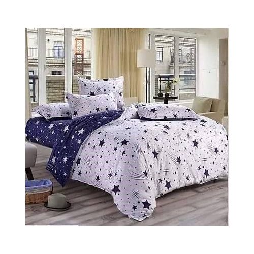 product_image_name-Generic-Luxury Blue & White Star Print Duvet 4Pcs Set  (1 Duvet 1 Bedsheet 2 Cases)-2