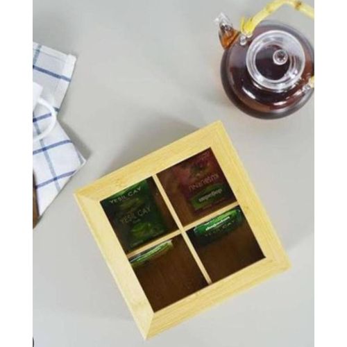 product_image_name-Generic-4 Compartment  Bamboo Tea Box Organizer/Storage with transparent Lid Cover-3