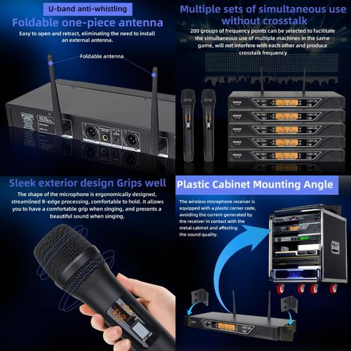 product_image_name-BOMGE-AT-1002 Wireless Microphone System, Professional UHF Metal Double Cordless Dynamic Mic, Infrared Frequency Pairing Mic For Home Karaoke, DJ, Church 200FT-2