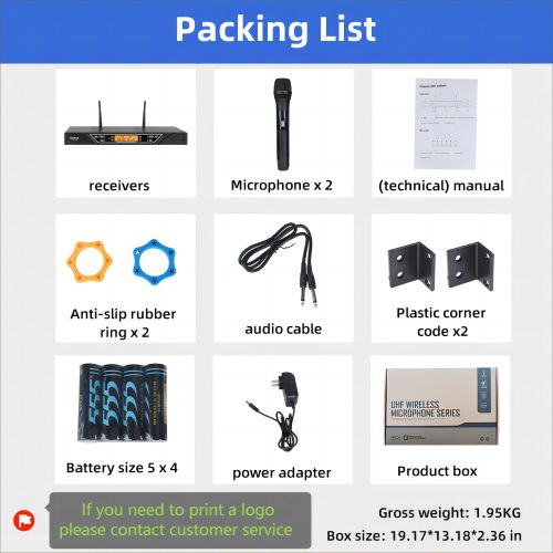 product_image_name-BOMGE-AT-1002 Wireless Microphone System, Professional UHF Metal Double Cordless Dynamic Mic, Infrared Frequency Pairing Mic For Home Karaoke, DJ, Church 200FT-5