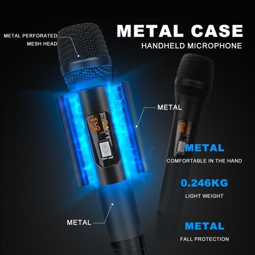 product_image_name-BOMGE-AT-1002 Wireless Microphone System, Professional UHF Metal Double Cordless Dynamic Mic, Infrared Frequency Pairing Mic For Home Karaoke, DJ, Church 200FT-7