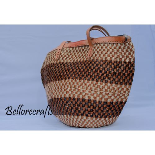 Nutmeg Wool and Sisal Handbag with Leather Handles - Africa – Swahili Modern