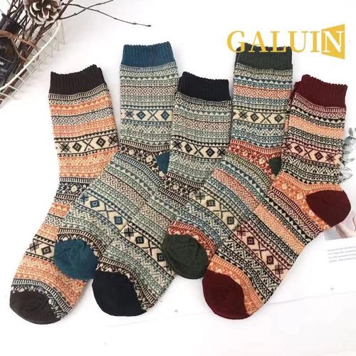 product_image_name-GALUIN-5 Pairs Women's Autumn Winter Socks Warm Soft Mid Length Socks Ultra Thick Harajuku Women's Antifreeze Short Socks-2