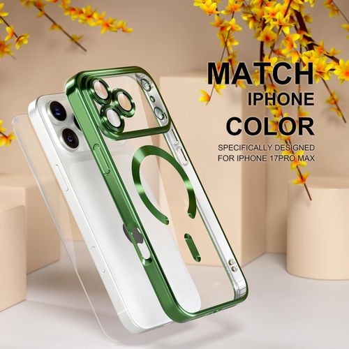 product_image_name-Generic-Electroplated Clear MagSafe Case with Camera Lens Protector for iPhone 17 Pro Max - GREEN-2