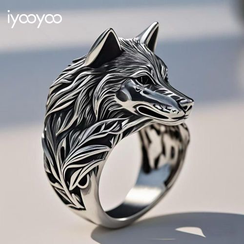 product_image_name-iyooyoo-Stainless Male Ring Wonderful Jewelry Vintage Wolf Head Ring for Men Bold Animal Design, Hip Hop Gothic Punk Style, Stainless Steel Statement Jewelry-1