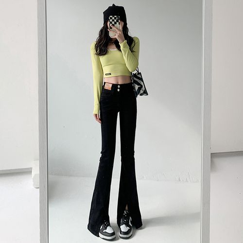 Fashion (Black)ZOENOVA Y2K Flare Jeans Vintage Low Waisted Trend