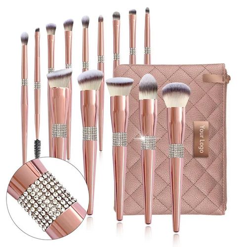 Glitter Makeup Brushes Sets -10 Pcs Cosmetic Brushes Set Bling Crystal Pink Makeup  Brushes Set