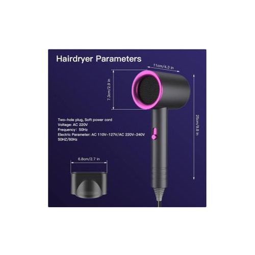 TIMBUTUS Hair Dryer - Grey, 3-Speed Heat Control, Constant Temperature, Lightweight, Blue Light Protection 280g