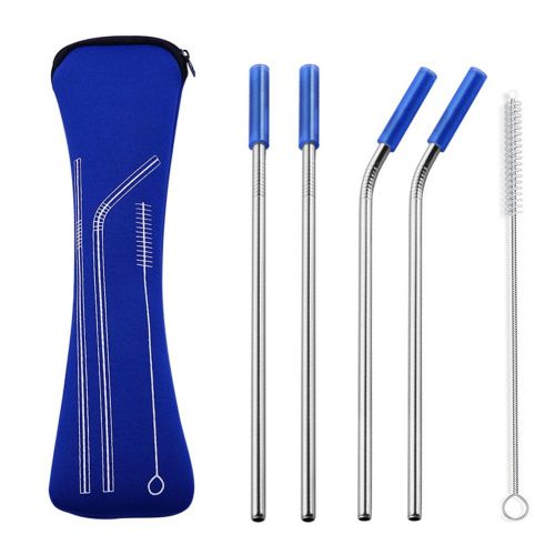 4pcs/set Portable Stainless Steel Reusable Metal Straw, Extra Long