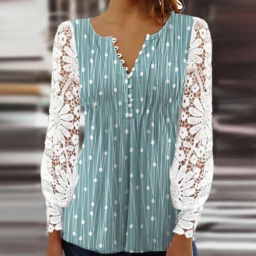 Fashion Spring Summer Lace Long Sleeves Blouses Slim V Neck Long Sleeves Casual Solid Color Pullovers Elegant Commute Women s B Green Best Price Online Jumia Kenya