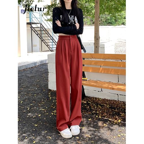 Fashion Black Red Pants Women Office Lady Suit Trousers Autumn Solid Color High  Waist Apricot Khaki Zipper Korean Pants S-4XL-Red @ Best Price Online