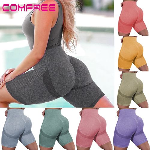 Women Yoga Tight Shorts High Waist No Camel Toe Hip Push Up Sports Leggings  With Back Pocket Fitness Ladies Gym Running Wear