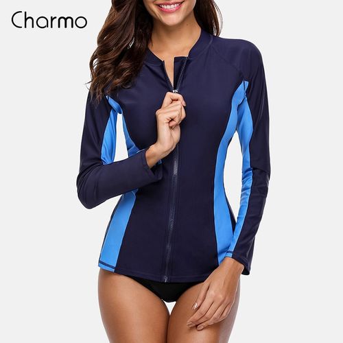 Fashion Charmo Women Long Sleeve Zipper Rashguard Swimsuit Surfing Top  Rash-NAV @ Best Price Online