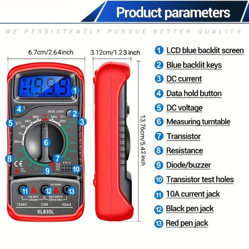 product_image_name-Generic-Digital Multimeter Voltmeter Battery Voltage Multi Tester Vehicle Circuit Repair Multimeter AC/DC Voltmeter Current Diode Triode Meter Tester 1999 hFE Transistors Test Tools-2